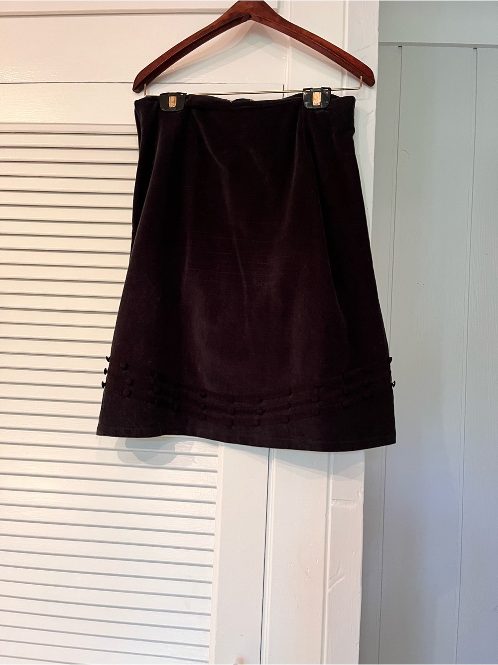 Anthropologie Odille Dark Brown Velvet Skirt with Button and Ribbon Trim - Picture 2 of 5